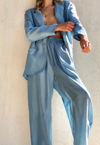 Vintage 100% Silk Light Blue Suit Set