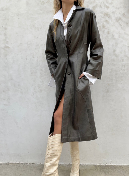 Vintage Brown Leather Trench