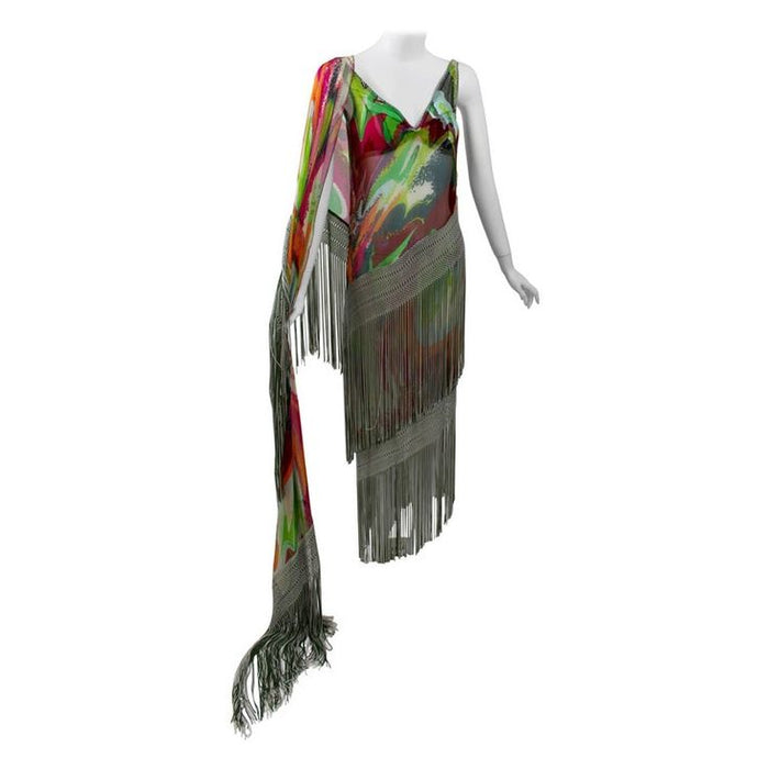 Missoni Runway 2004 Silk Colorful Fringe Scarf / Cape Dress