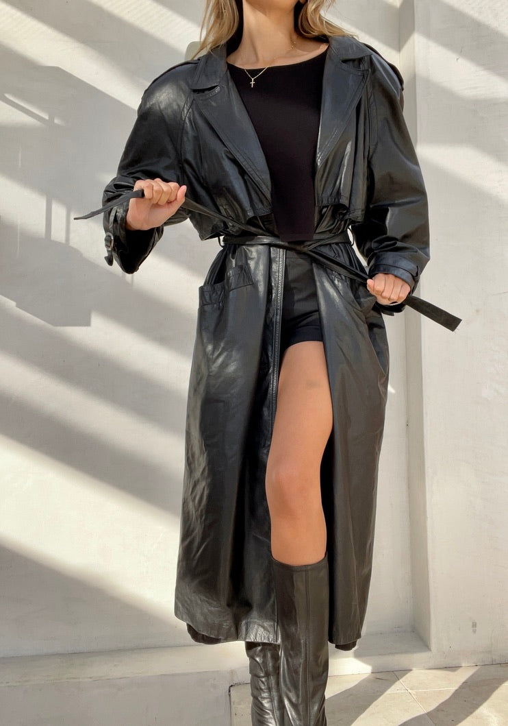 Vintage Long Leather Trench 100% leather