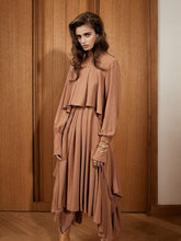 Load image into Gallery viewer, Chloé Asymmetric Pleated Silk Crepe De Chine Turtleneck Dress
