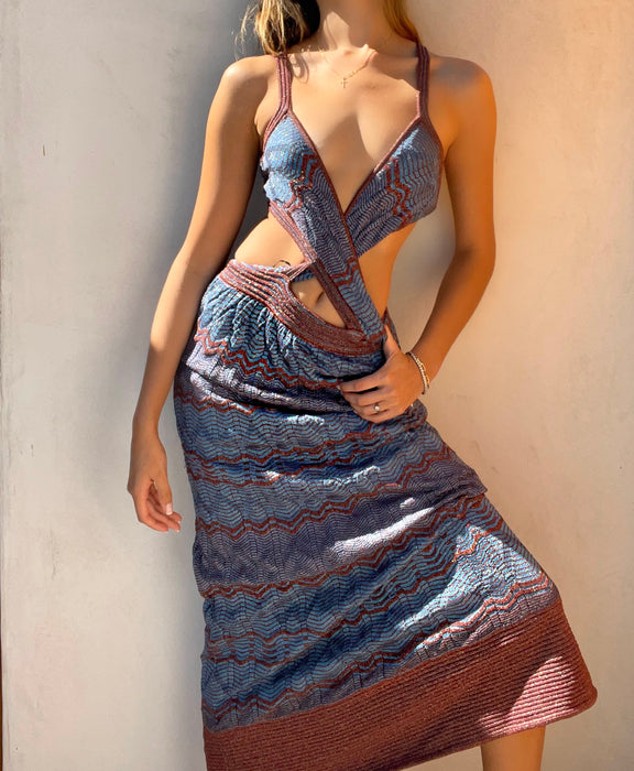 MISSONI Sexy Cutout Metallic Knit Dress