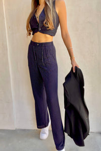 Vintage HERMÈS Navy Silk Pin-Striped Slacks