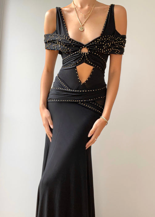RARE Vintage Donna Karen Studed Cutout Gown