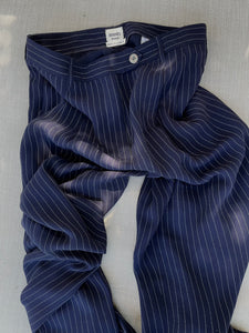 Vintage HERMÈS Navy Silk Pin-Striped Slacks