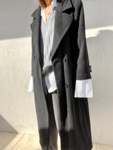 Vintage ANNE KLEIN 100% Wool Gray Long Coat