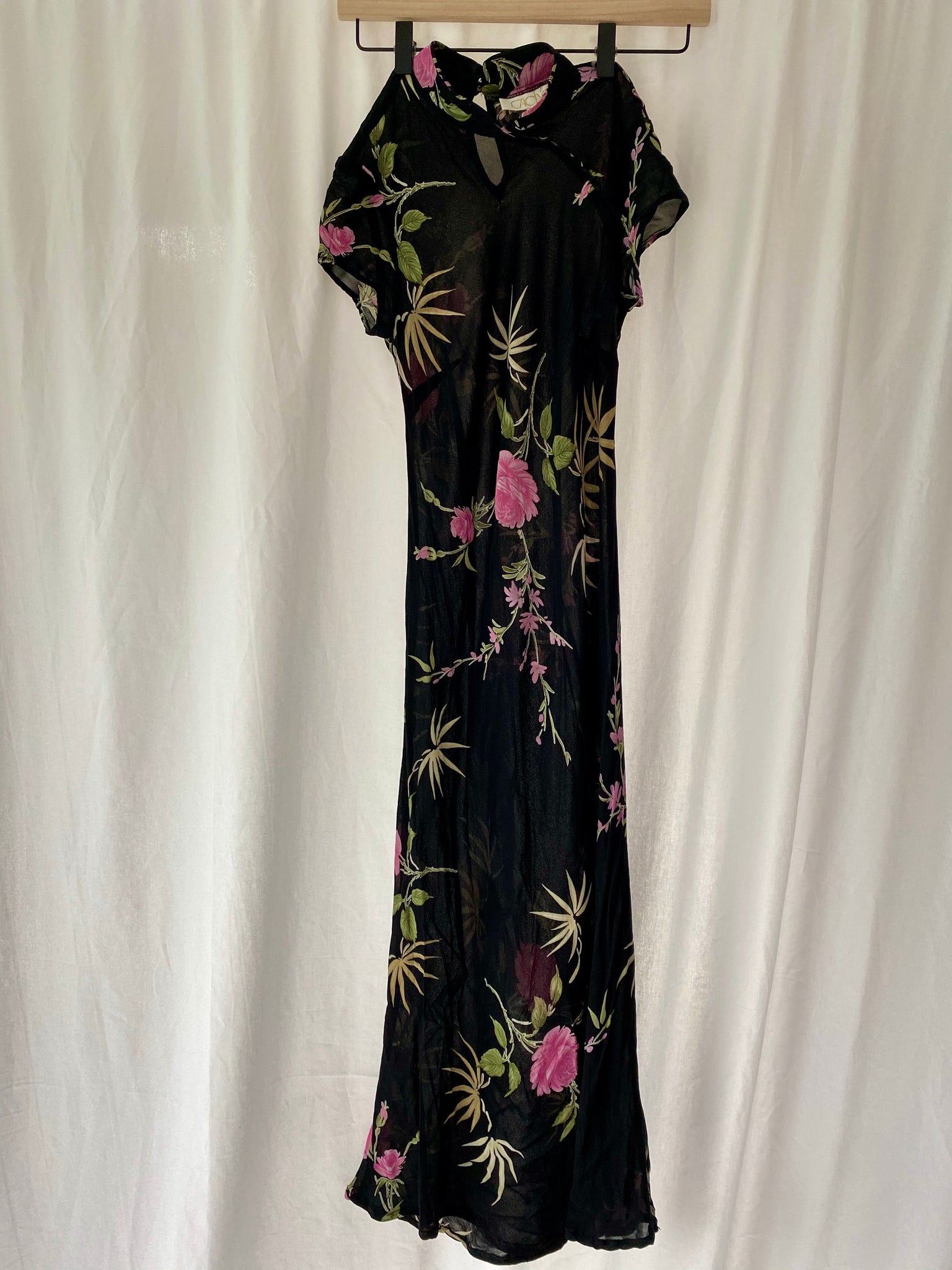 vintage cache dress VINTAGE CACHE JAPANESE STYLE FLORAL MAXI DRESS – villa amour vintage
