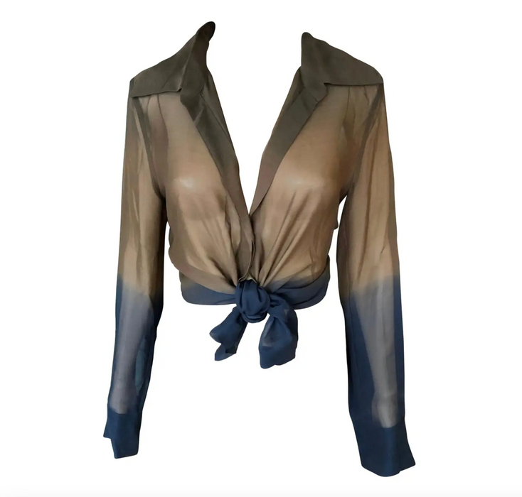 Gucci by Tom Ford 1997 Vintage Sheer Brown & Blue Ombre Silk Top