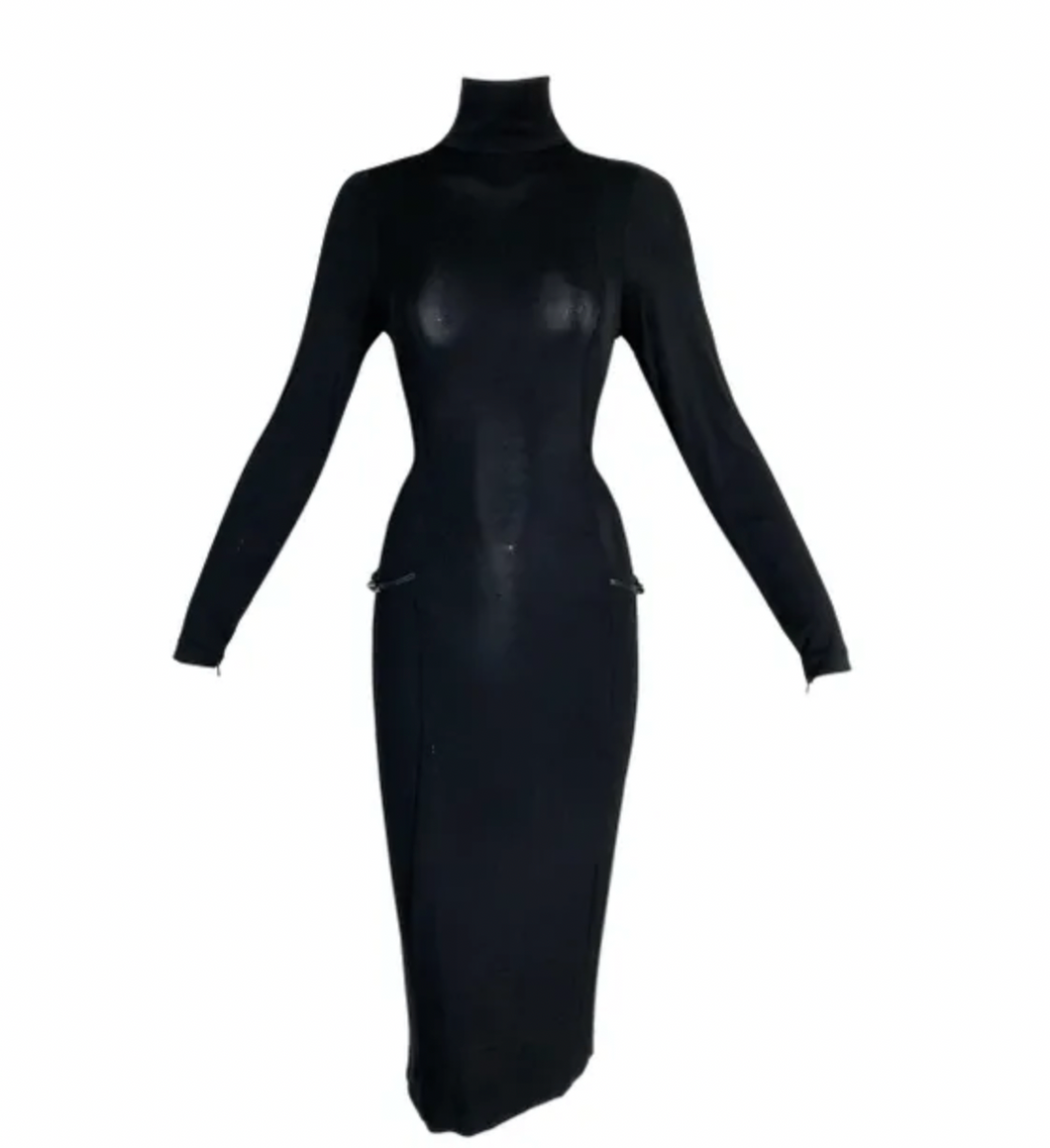 F/W 1998 Gucci by Tom Ford Black Turtleneck Sheer Dress