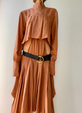 Load image into Gallery viewer, Chloé Asymmetric Pleated Silk Crepe De Chine Turtleneck Dress
