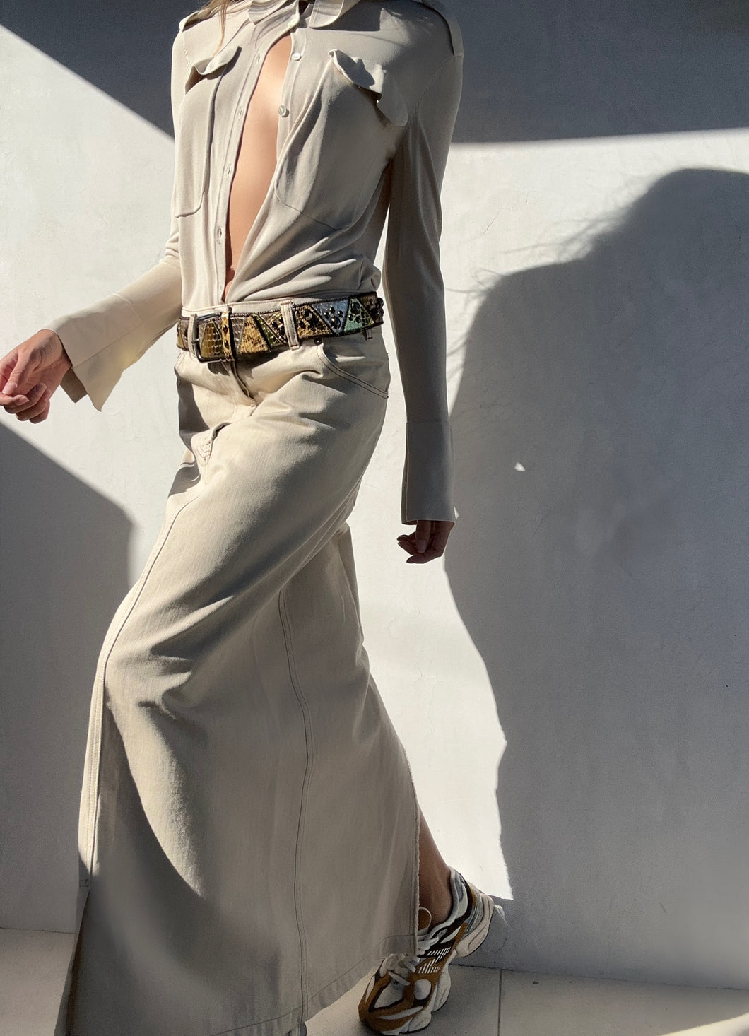 90's Dries Van Noten Beige Denim Skirt