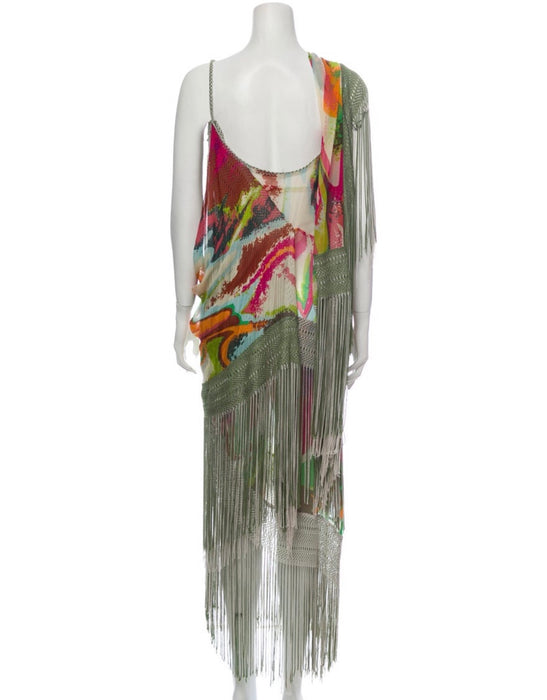 Missoni Runway 2004 Silk Colorful Fringe Scarf / Cape Dress