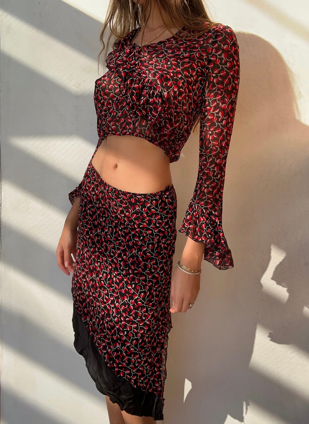 1990's Anna Sui Silk Skirt Set
