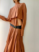 Load image into Gallery viewer, Chloé Asymmetric Pleated Silk Crepe De Chine Turtleneck Dress
