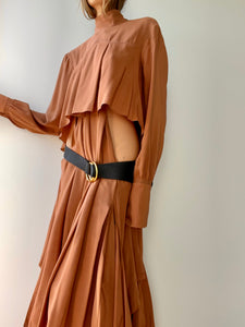 Chloé Asymmetric Pleated Silk Crepe De Chine Turtleneck Dress