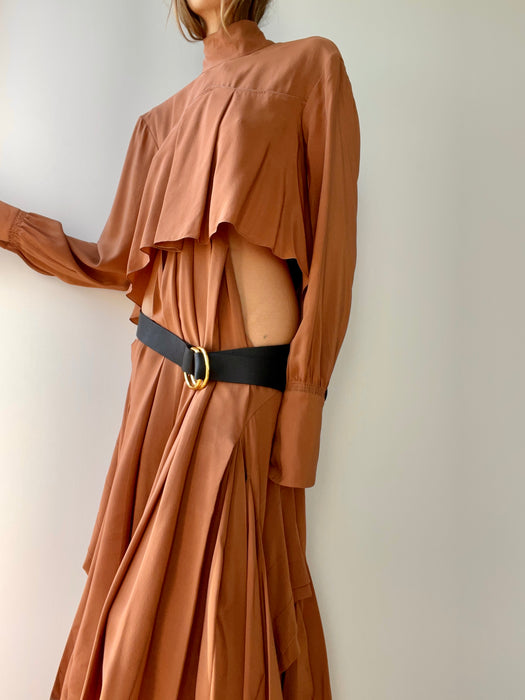 Chloé Asymmetric Pleated Silk Crepe De Chine Turtleneck Dress