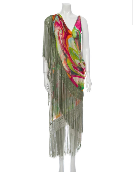 Missoni Runway 2004 Silk Colorful Fringe Scarf / Cape Dress