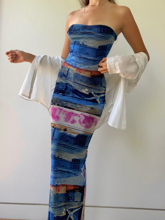 1990's Jean Paul Gaultier Strapless Mesh Gown