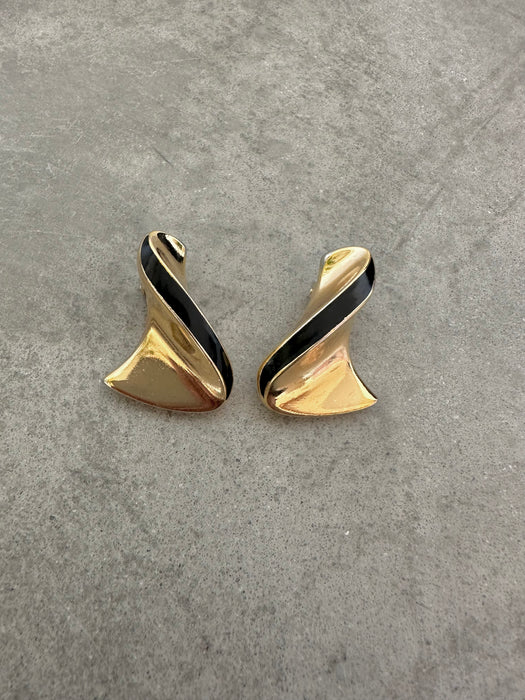 1980's Christian Dior Modernist Black Enamel Earrings