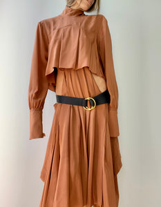 Chloé Asymmetric Pleated Silk Crepe De Chine Turtleneck Dress
