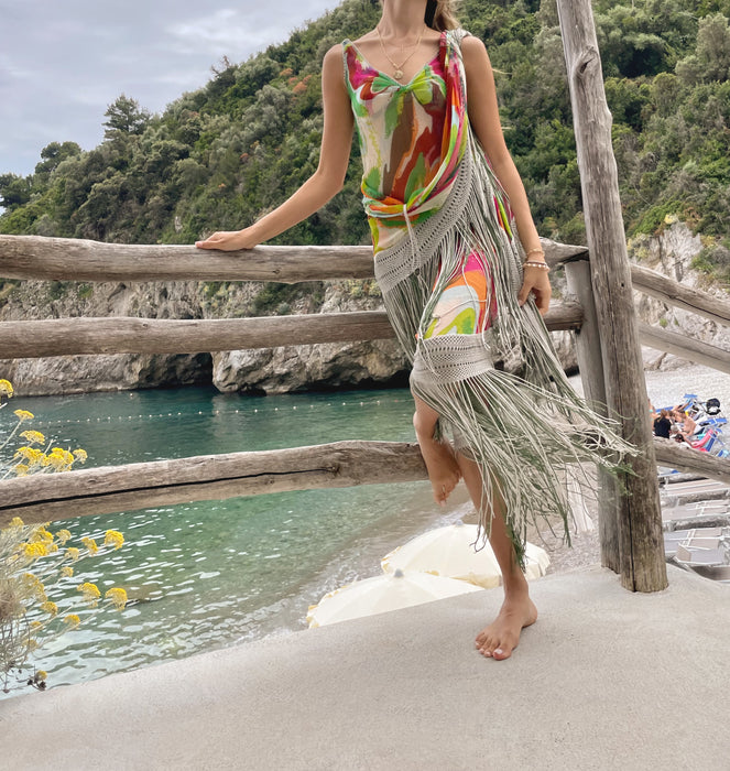Missoni Runway 2004 Silk Colorful Fringe Scarf / Cape Dress