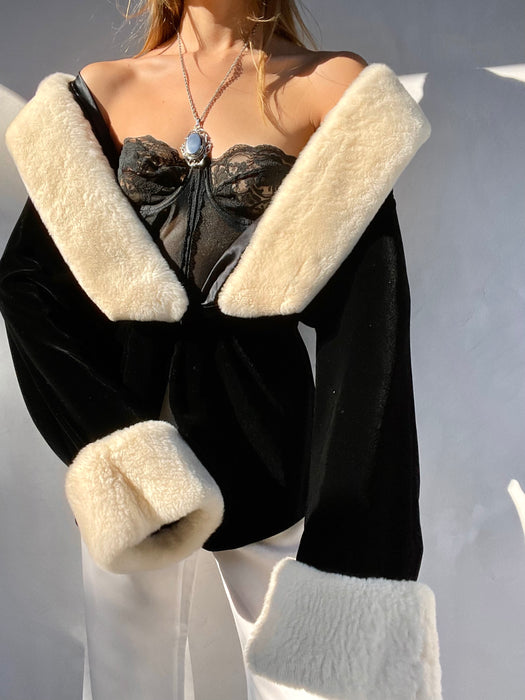 RARE JEAN PAUL GAULTIER FEMME Black Velvet Fur Trimmed Robe Coat
