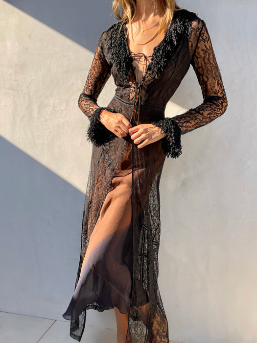 Vintage Sue Wong Long Sheer Lace Duster