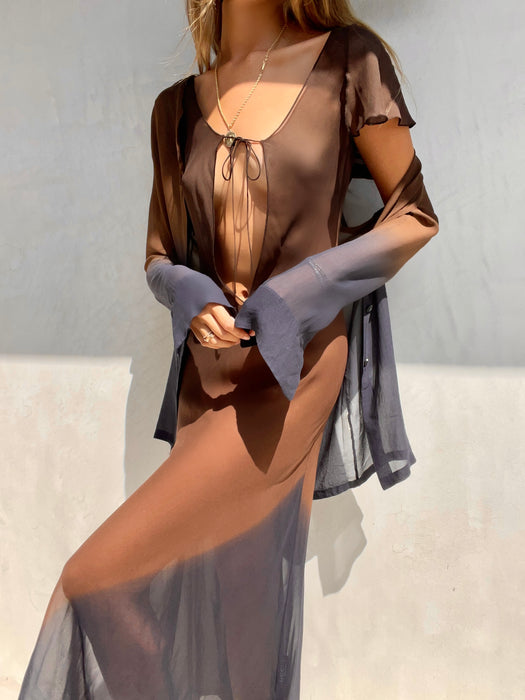 Gucci by Tom Ford 1997 Vintage Sheer Brown & Blue Ombre Silk Top