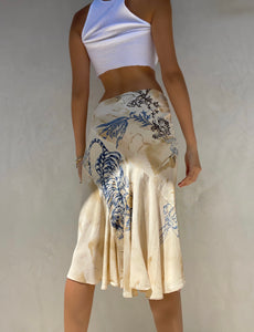 ICONIC 2003 Roberto Cavalli Tattoo Print Silk Skirt