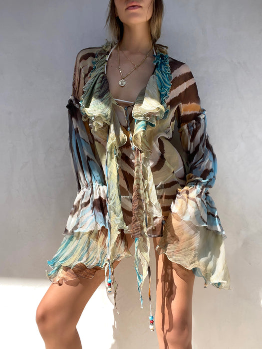 Vintage Cavalli Ruffled Silk Mini Dress/Blouse